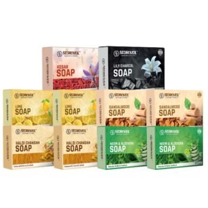 KESAR 1 & LILLY CHARCOAL 1 & HALDI CHANDAN 2 & LIME 2 & NEEM ALOEVERA 2 & SANDALWOOD 2 COMBO